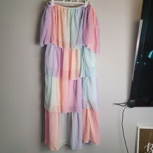 Pastel Layered Off The Shoulder Dress